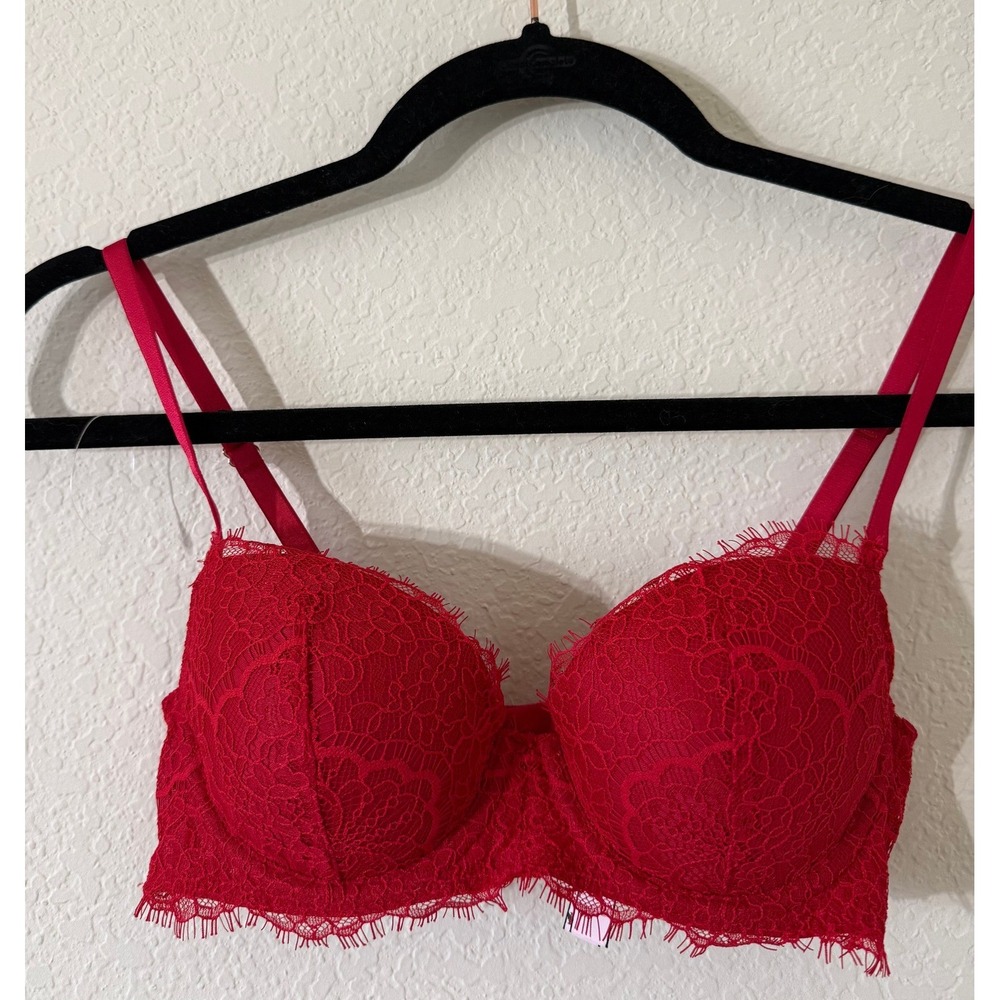 Victoria Secret Dream Angels Sexy Red Lined Demi Lace Eyelash Bra 34B Fairycore